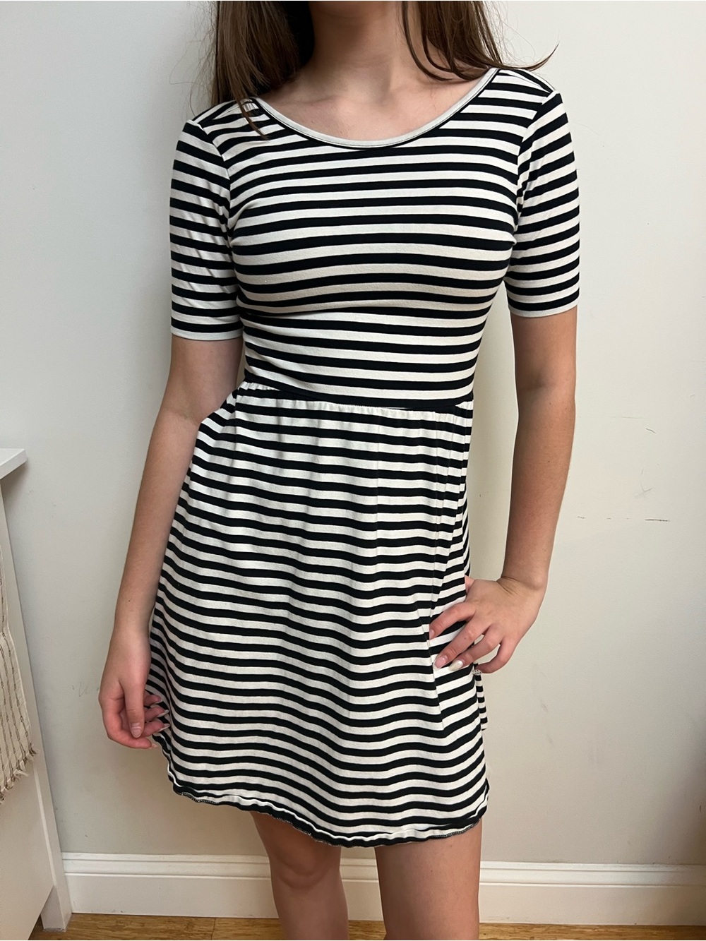 Nordstrom Girls Black & White Striped Skater Dress - Size XL (14/16)